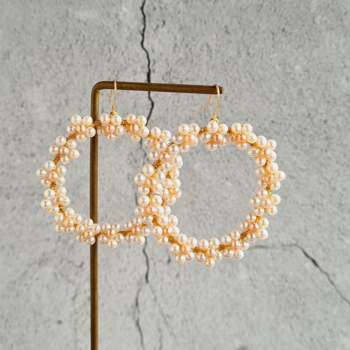Flower Power Hoop Earrings - Fresh Water Pearl Edition