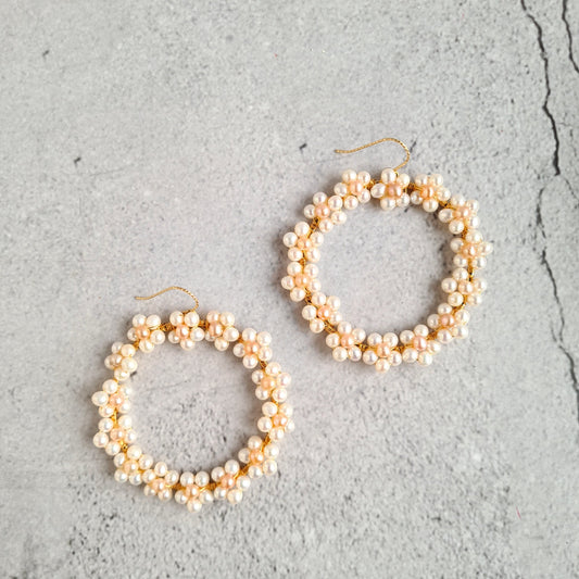 Flower Power Hoop Earrings - Fresh Water Pearl Edition