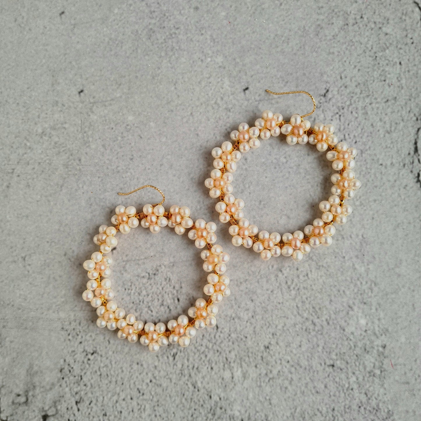 Flower Power Hoop Earrings - Fresh Water Pearl Edition