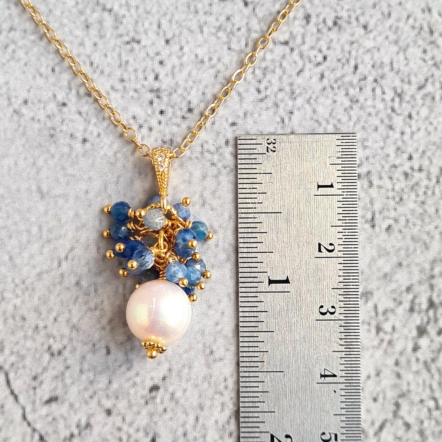 Fresh Water Pearl with Kyanite Gemstone Cluster Earrings, Pendant, Necklace Set