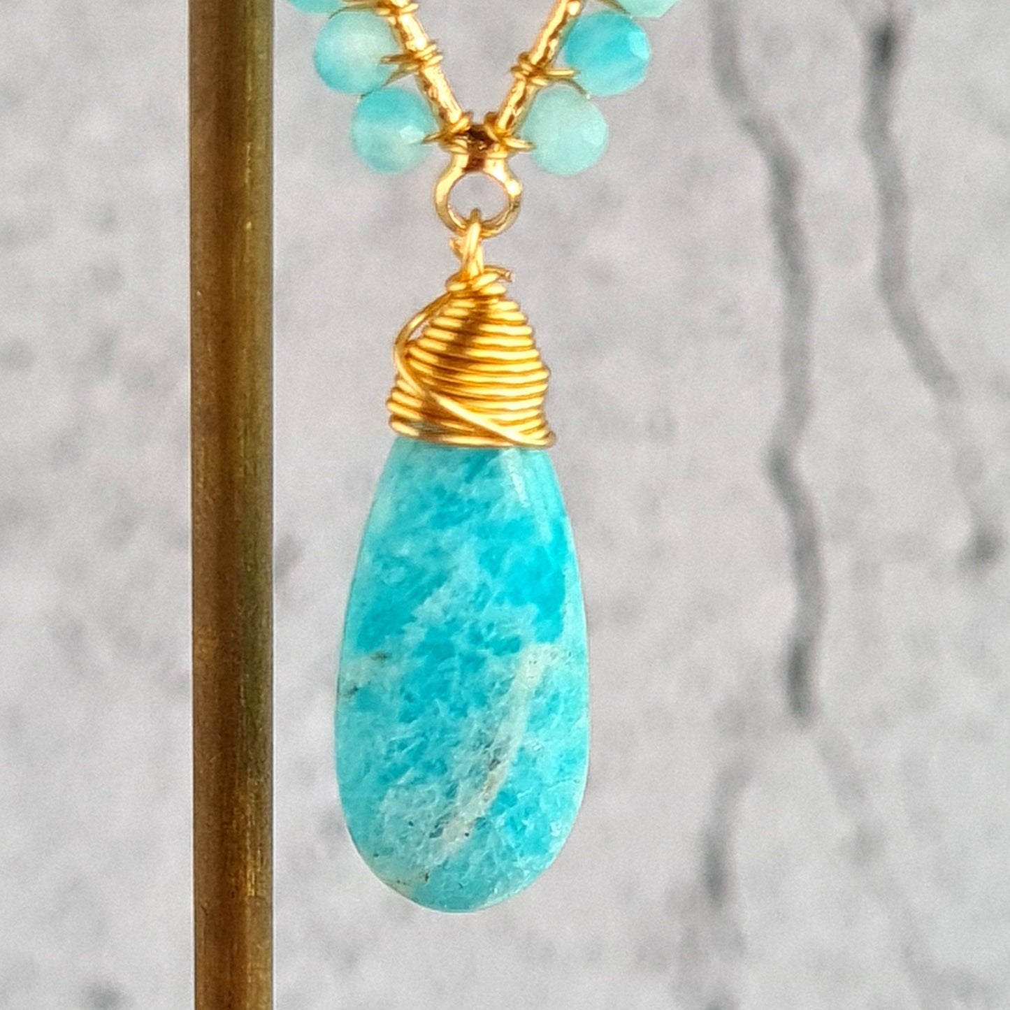 Inverted Tear Drop Gemstone Earrings - Amazonite