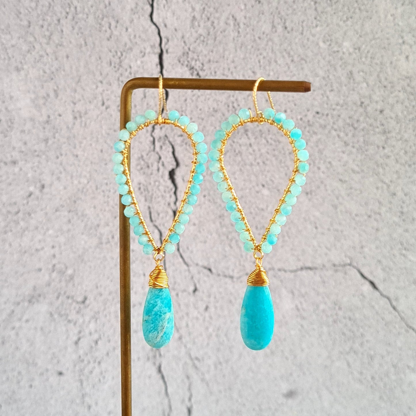 Inverted Tear Drop Gemstone Earrings - Amazonite