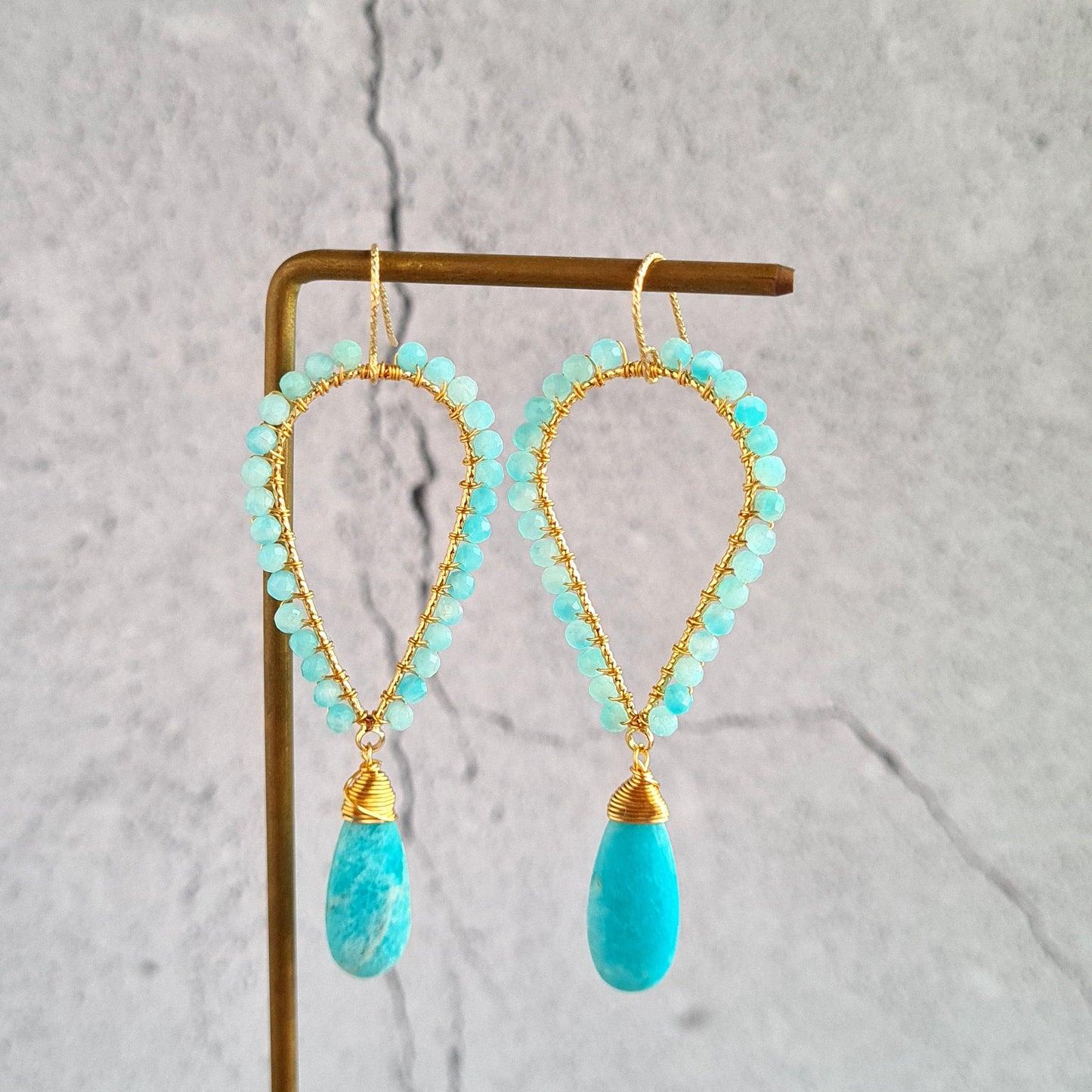 Inverted Tear Drop Gemstone Earrings - Amazonite