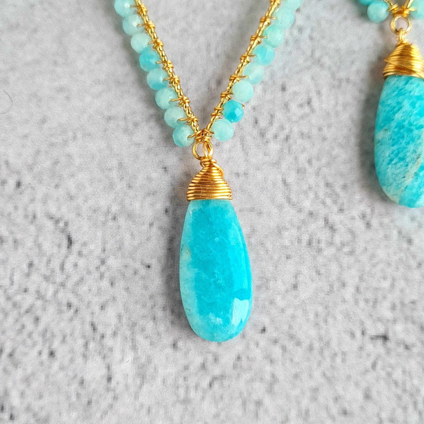Inverted Tear Drop Gemstone Earrings - Amazonite