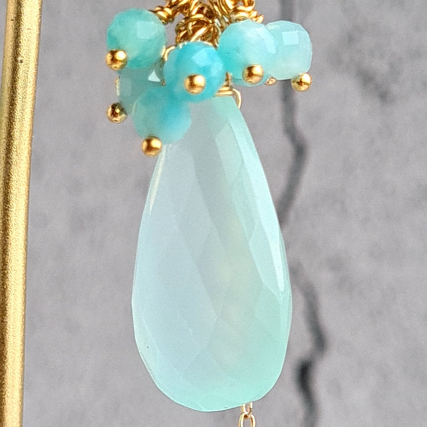 Aqua Blue Chalcedony Cluster Gemstone with Amazonite Earrings & Necklace Set