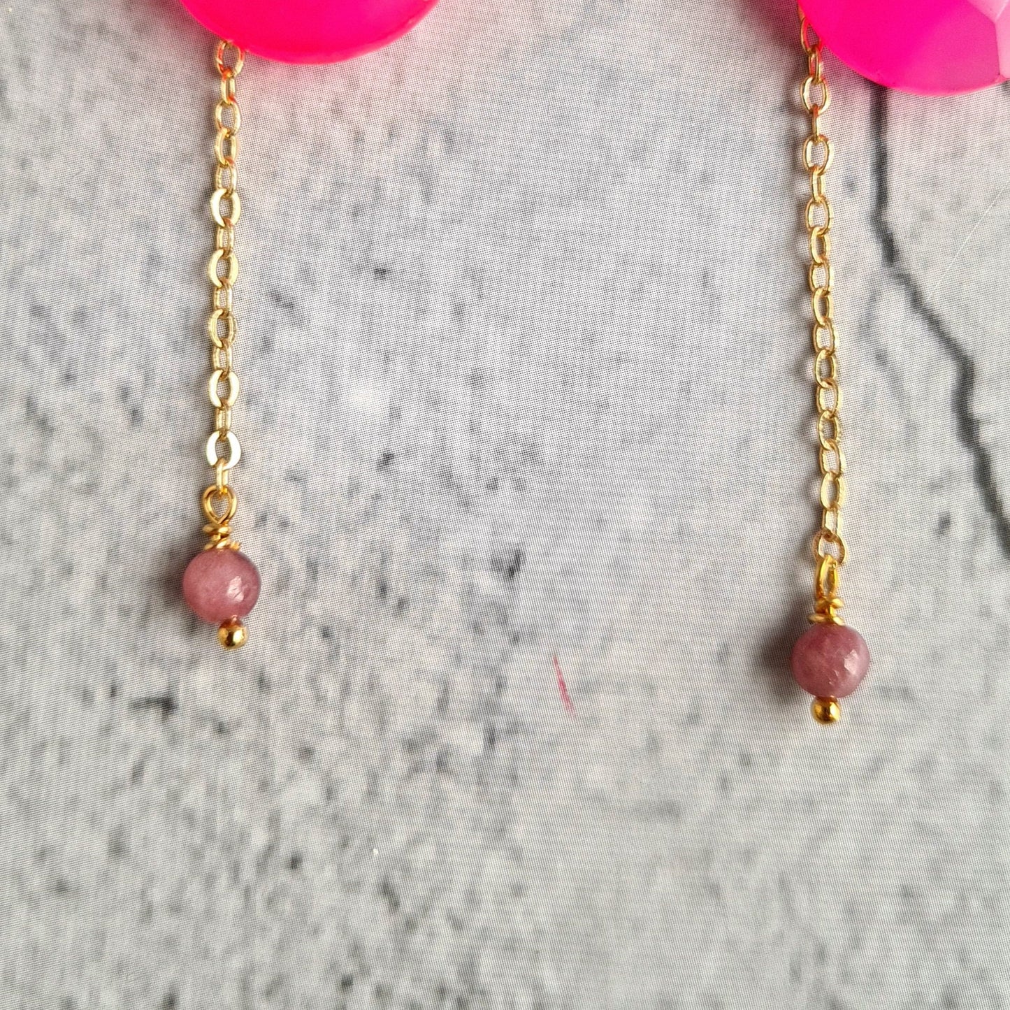 Dark Pink Chalcedony with Tourmaline Cluster Gemstone Earrings