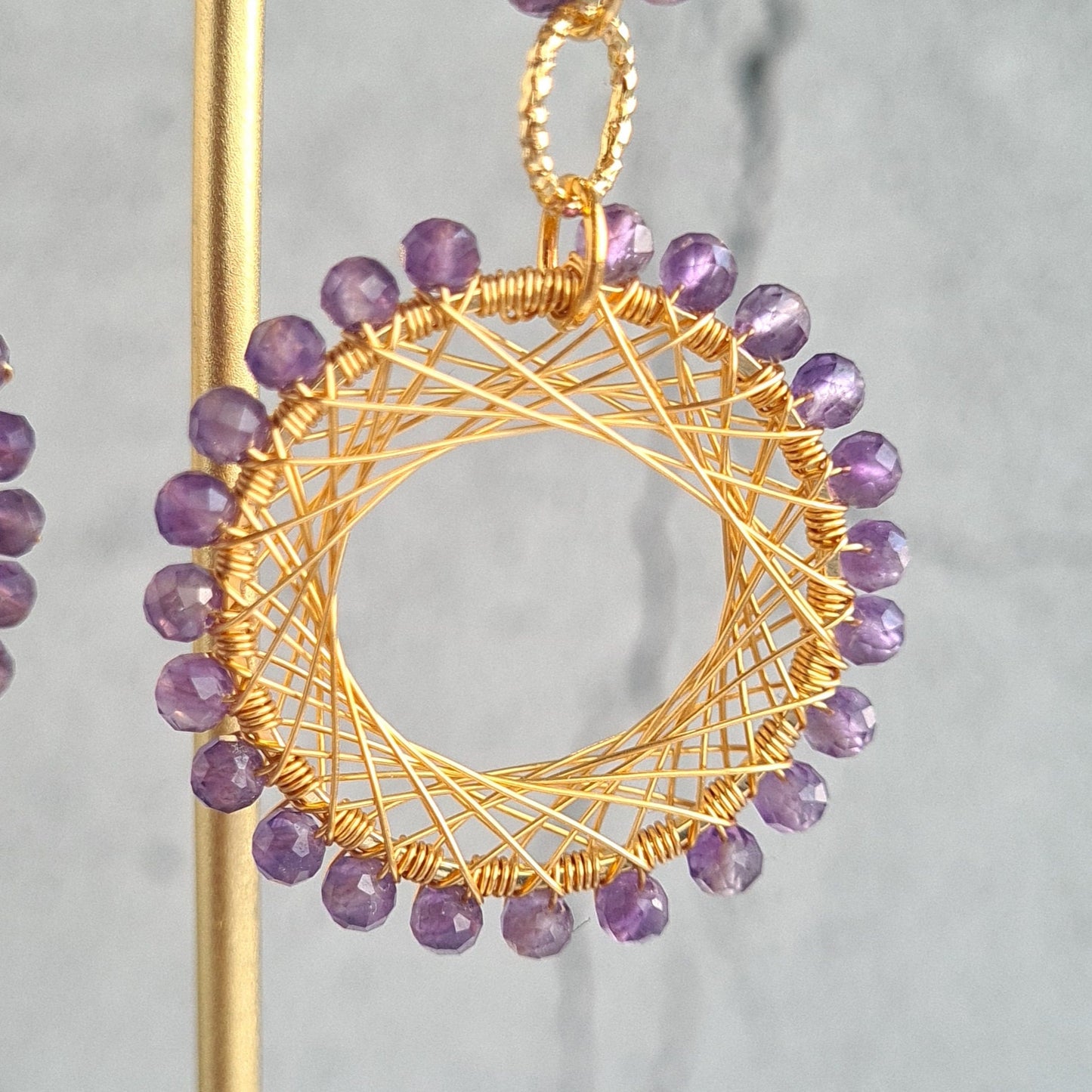 Double Maze Gemstone Earrings - Amethyst