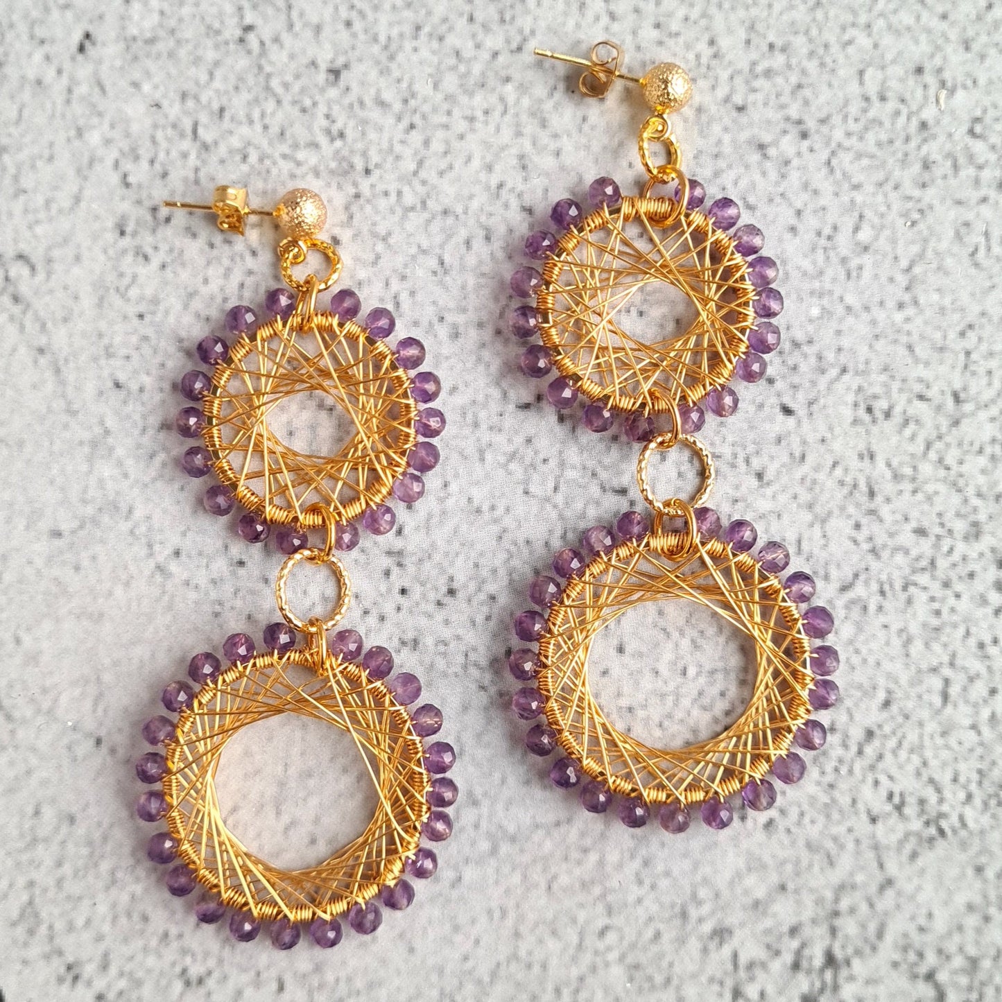 Double Maze Gemstone Earrings - Amethyst