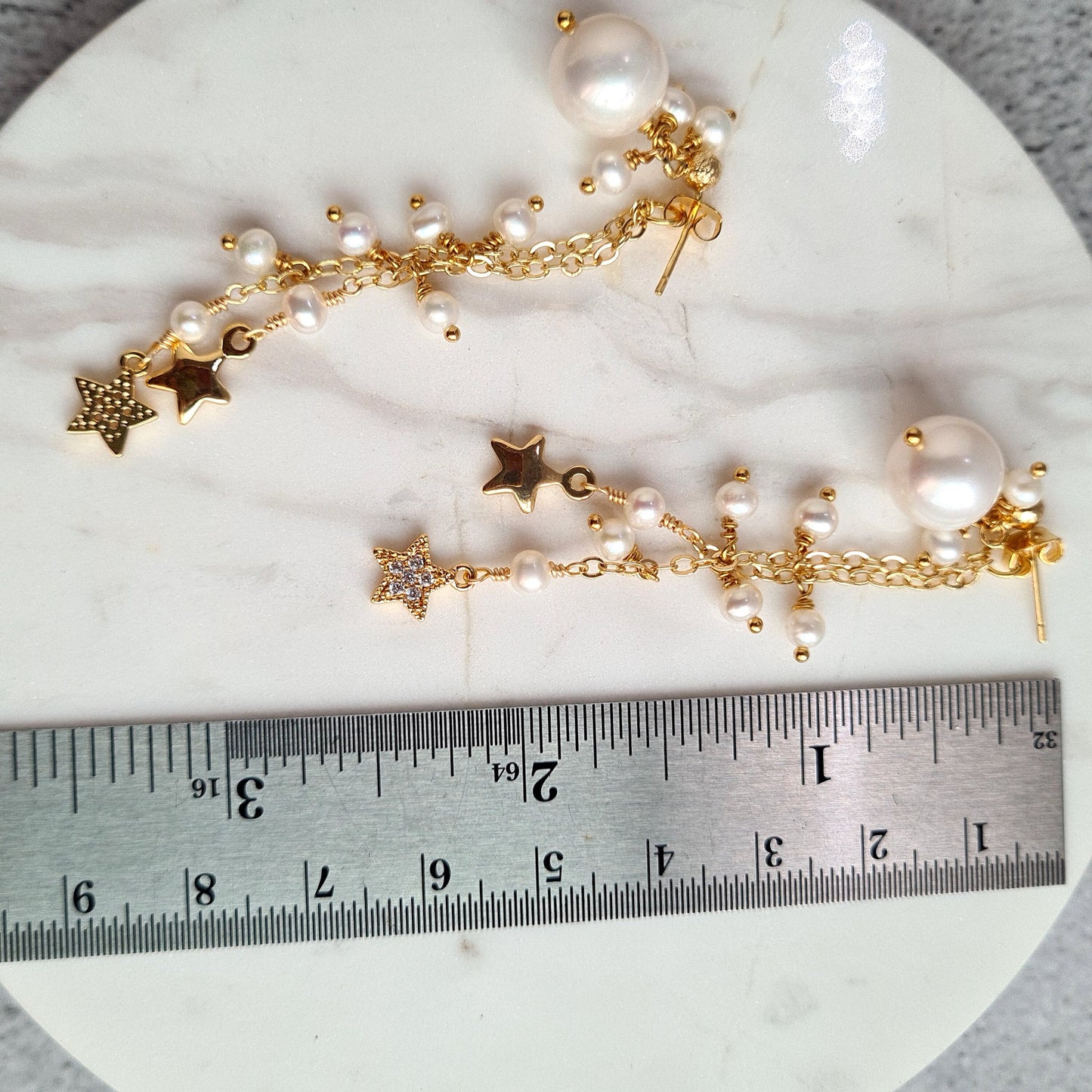 Fresh Water Pearl Cluster Earring with Embellished Trail of Pearl and Star Charm