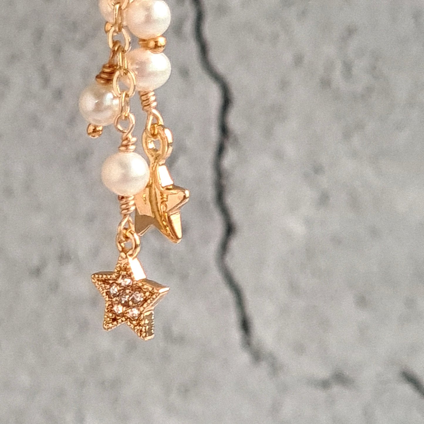 Fresh Water Pearl Cluster Earring with Embellished Trail of Pearl and Star Charm