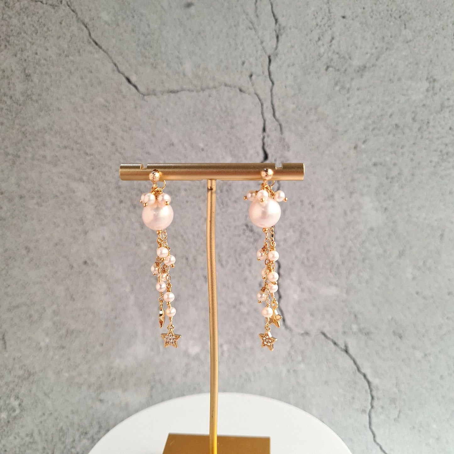 Fresh Water Pearl Cluster Earring with Embellished Trail of Pearl and Star Charm
