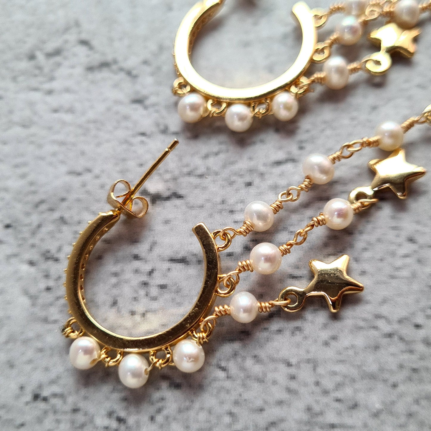 Fresh Water Pearl Half Hoop with Fresh Water Pearl and Star Charm Tassel