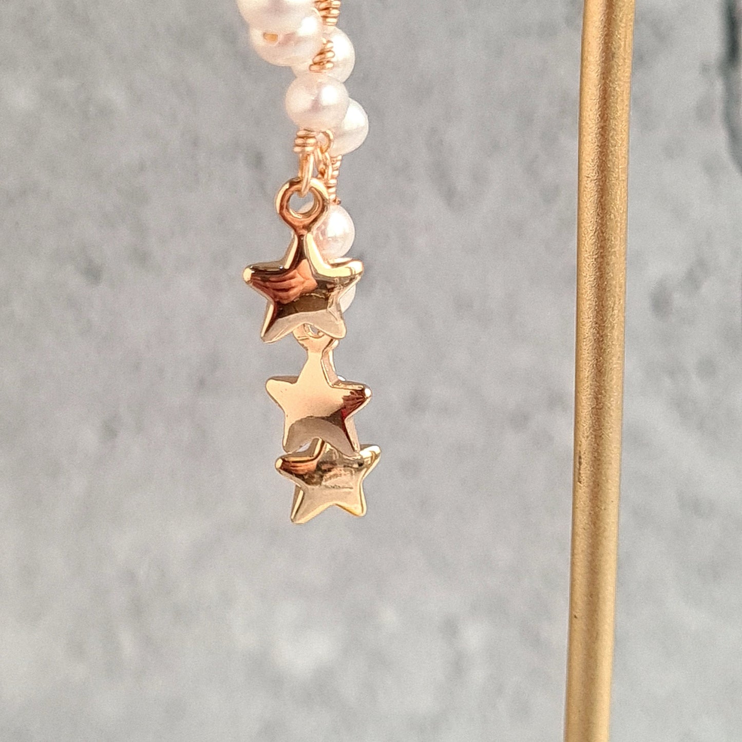 Fresh Water Pearl Half Hoop with Fresh Water Pearl and Star Charm Tassel