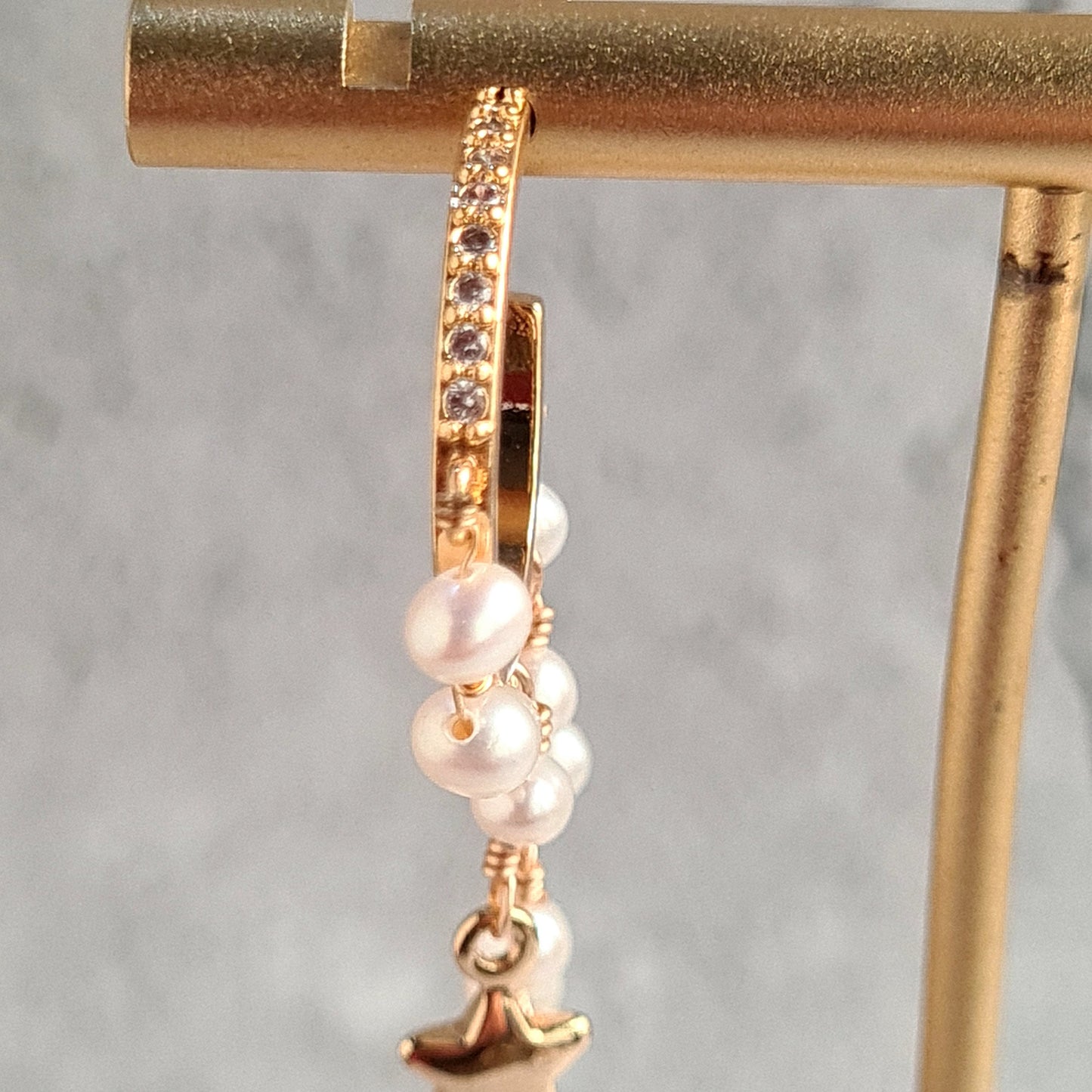 Fresh Water Pearl Half Hoop with Fresh Water Pearl and Star Charm Tassel