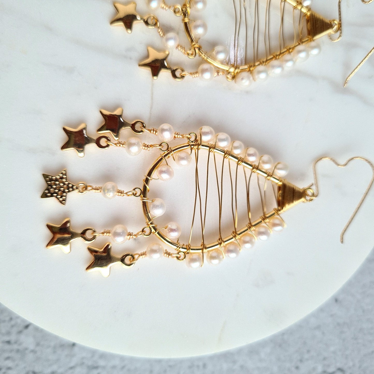 Fresh Water Tear Drop Earrings with Star Tassel