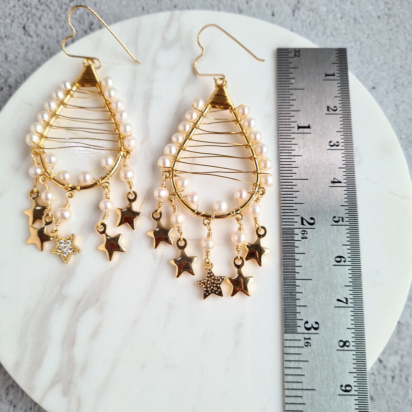 Fresh Water Tear Drop Earrings with Star Tassel