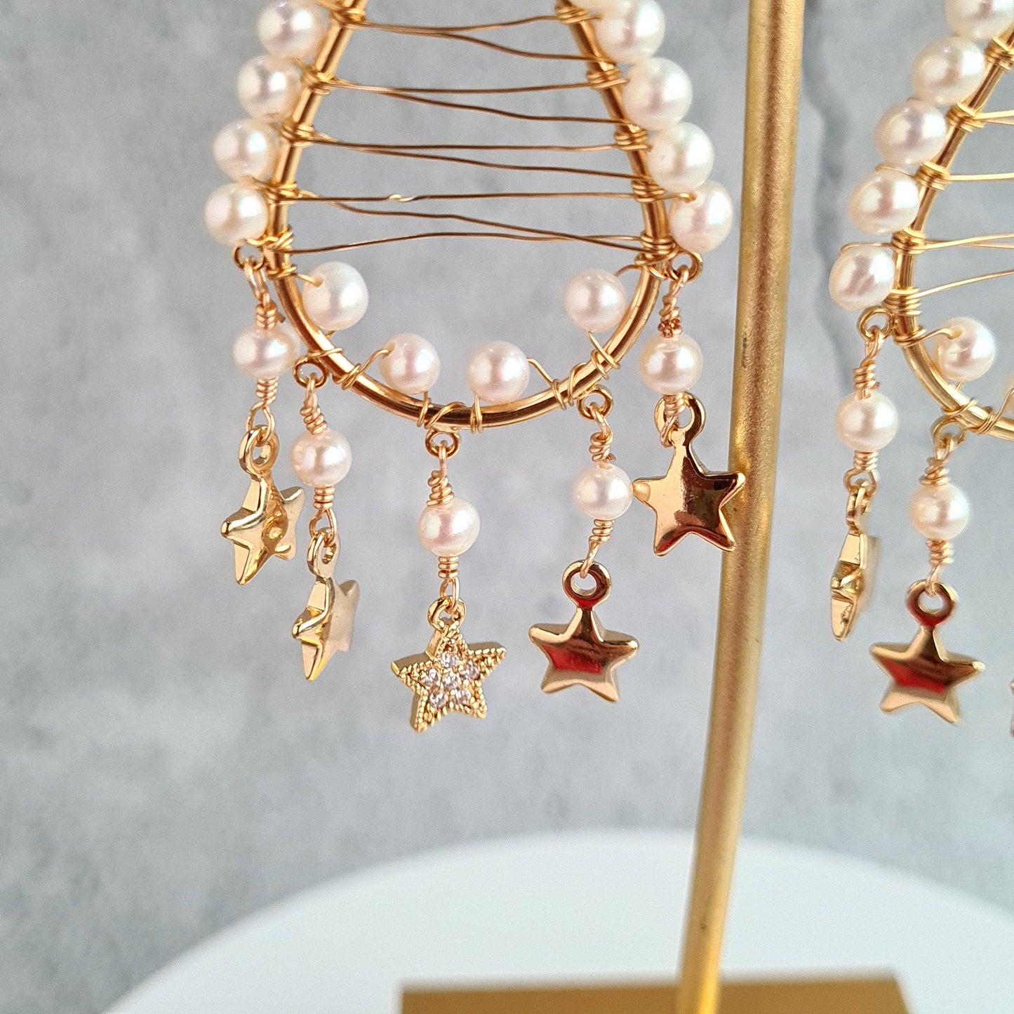 Fresh Water Tear Drop Earrings with Star Tassel