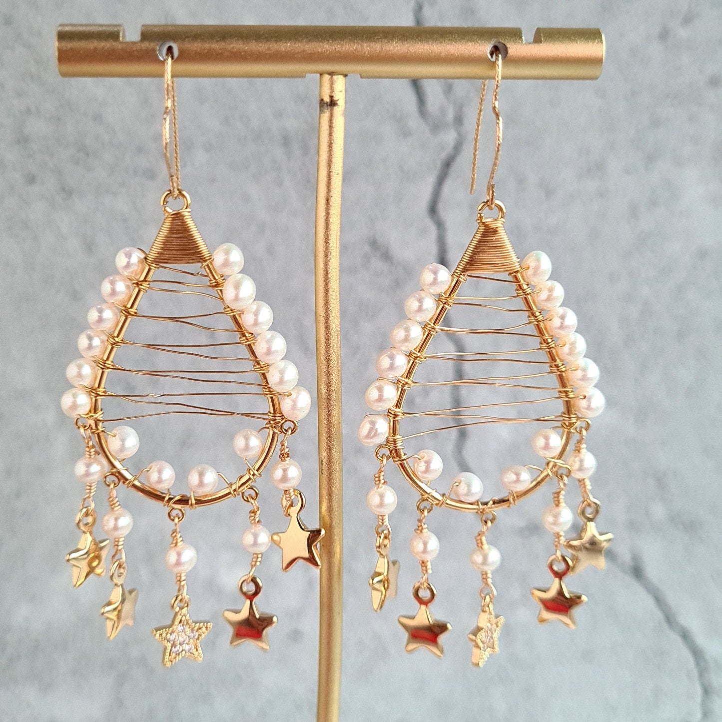 Fresh Water Tear Drop Earrings with Star Tassel