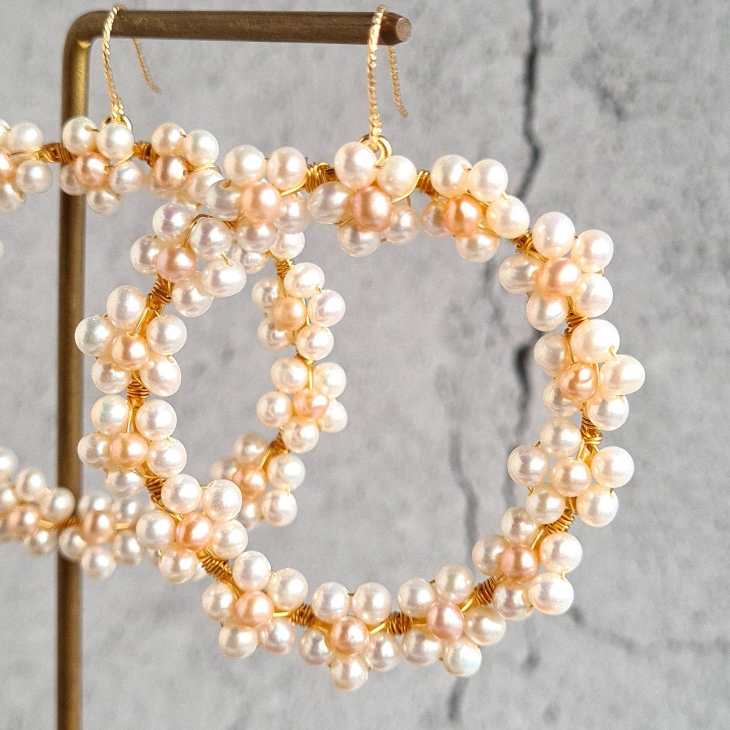 Flower Power Hoop Earrings - Fresh Water Pearl Edition