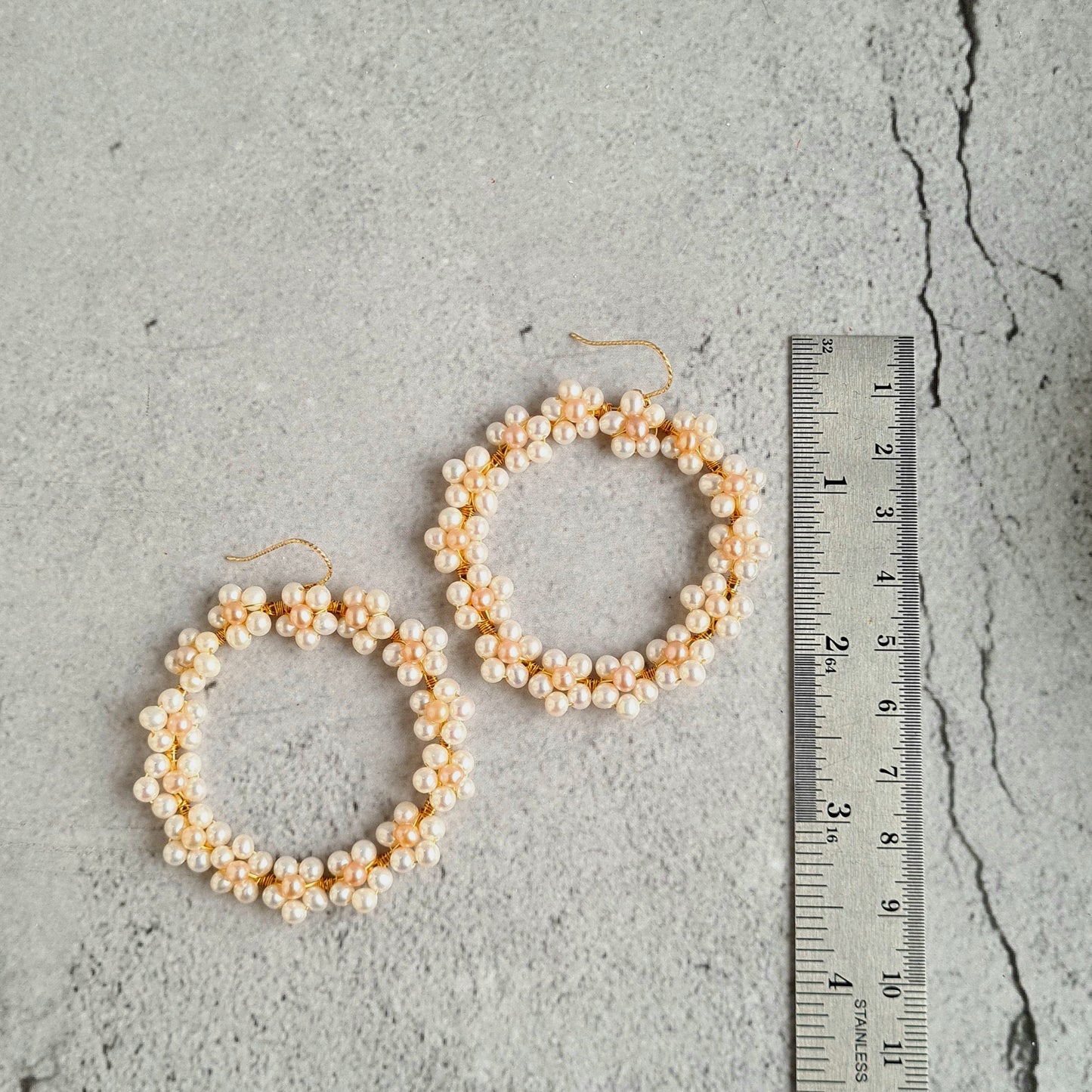 Flower Power Hoop Earrings - Fresh Water Pearl Edition