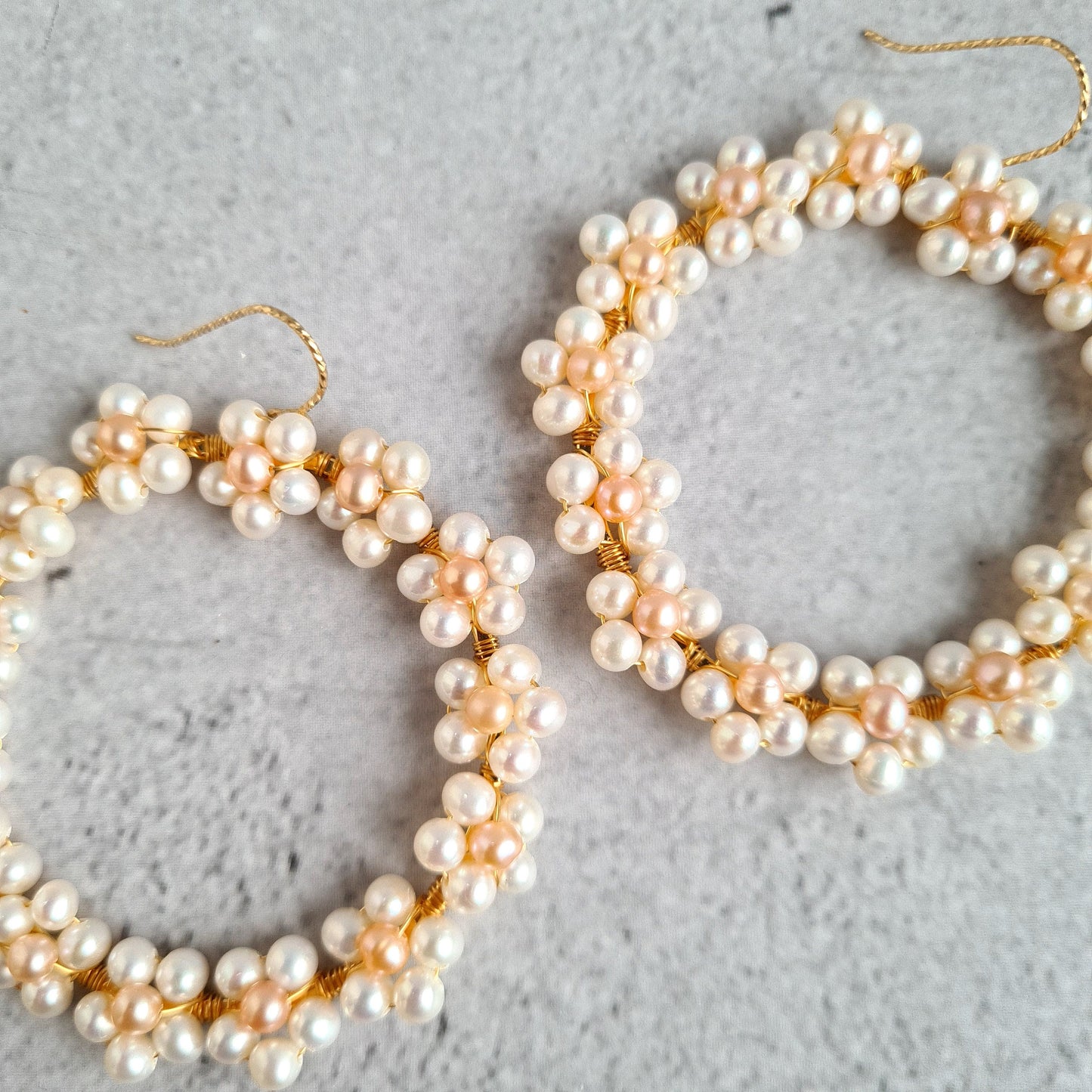 Flower Power Hoop Earrings - Fresh Water Pearl Edition