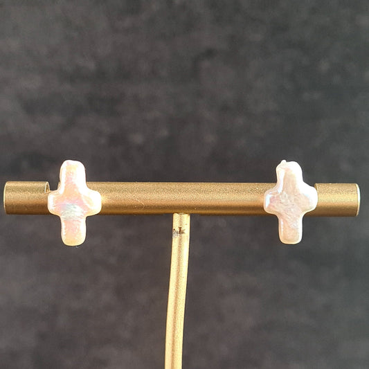 Fresh Water pearl Cross with S 925 silver Ear Stud