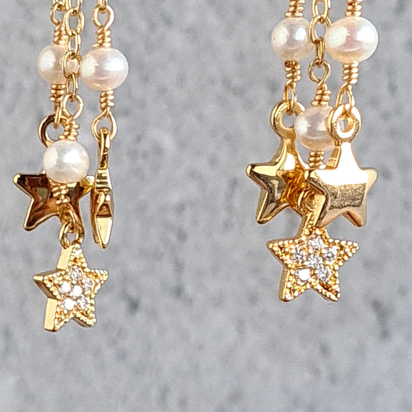 Star wrapped with fresh water pearl with star tassel Earrings