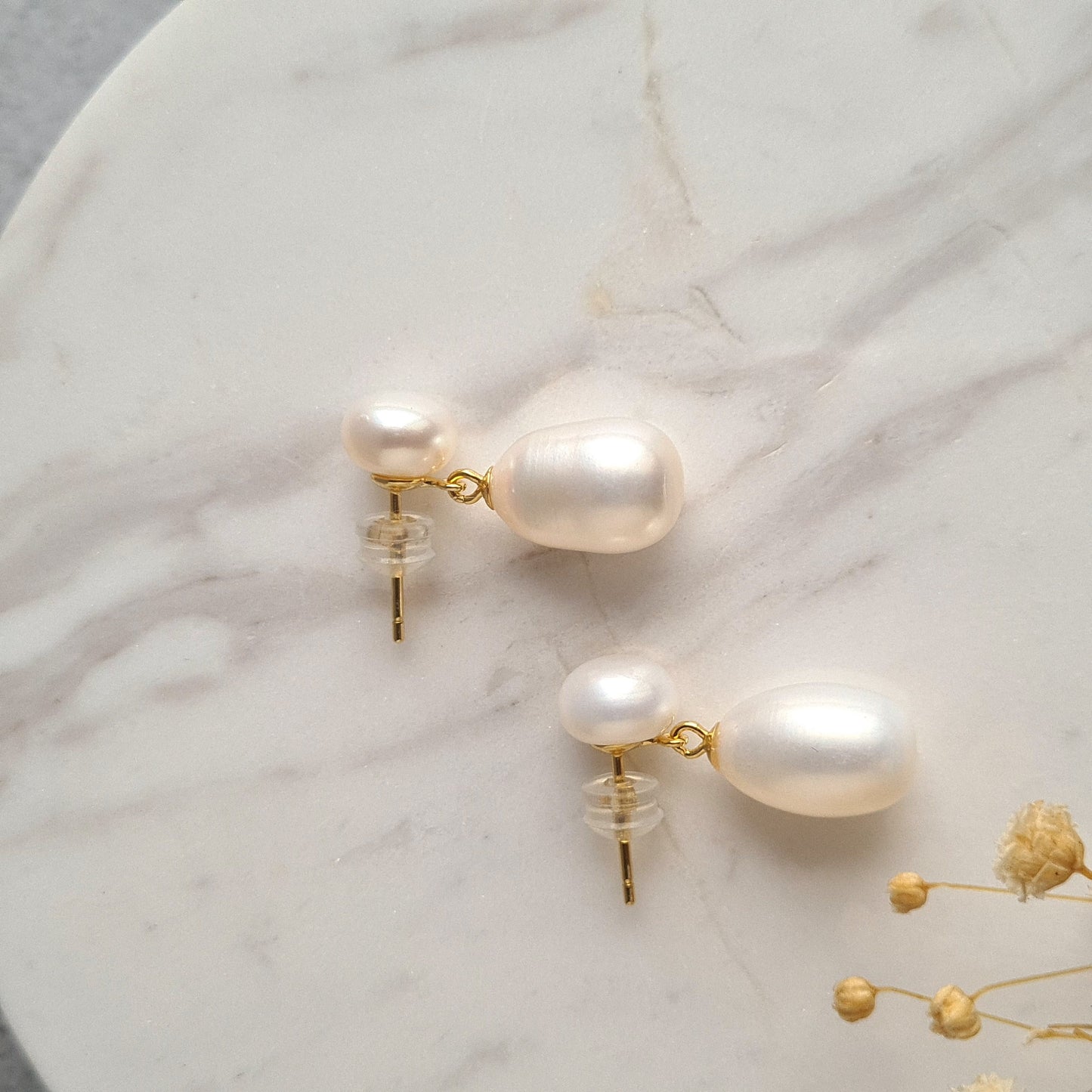 Double Fresh Water Pearl Ear Post - Gold
