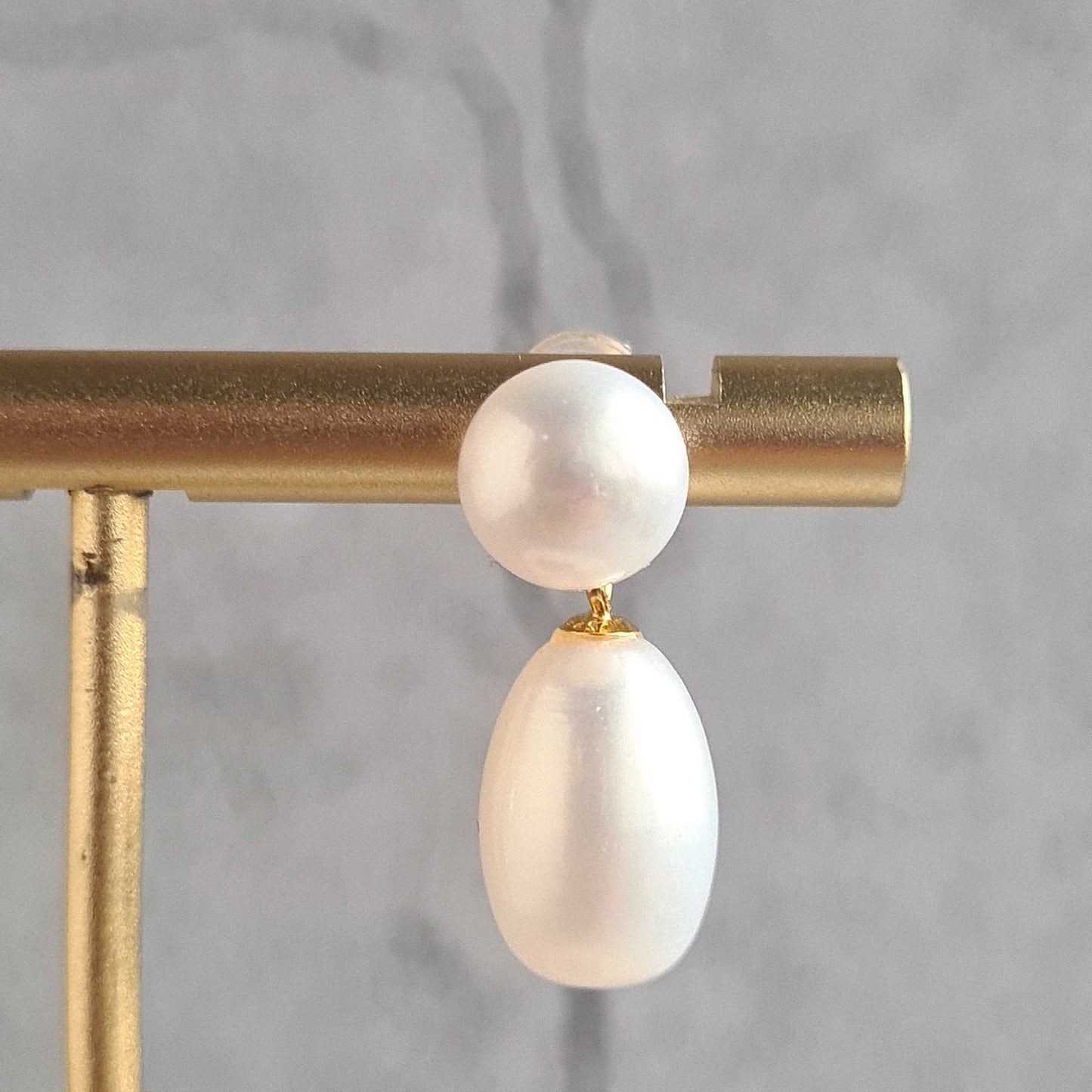 Double Fresh Water Pearl Ear Post - Gold
