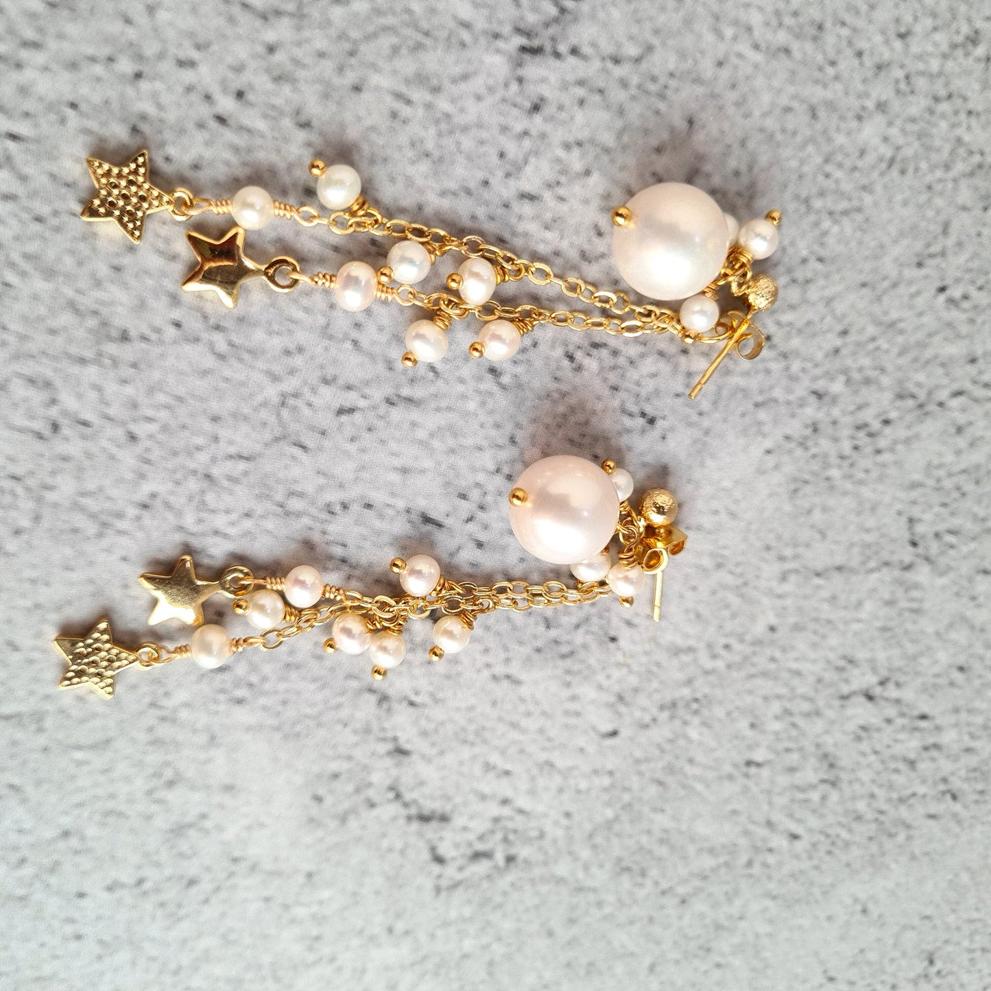 Fresh Water Pearl Cluster Earring with Embellished Trail of Pearl and Star Charm
