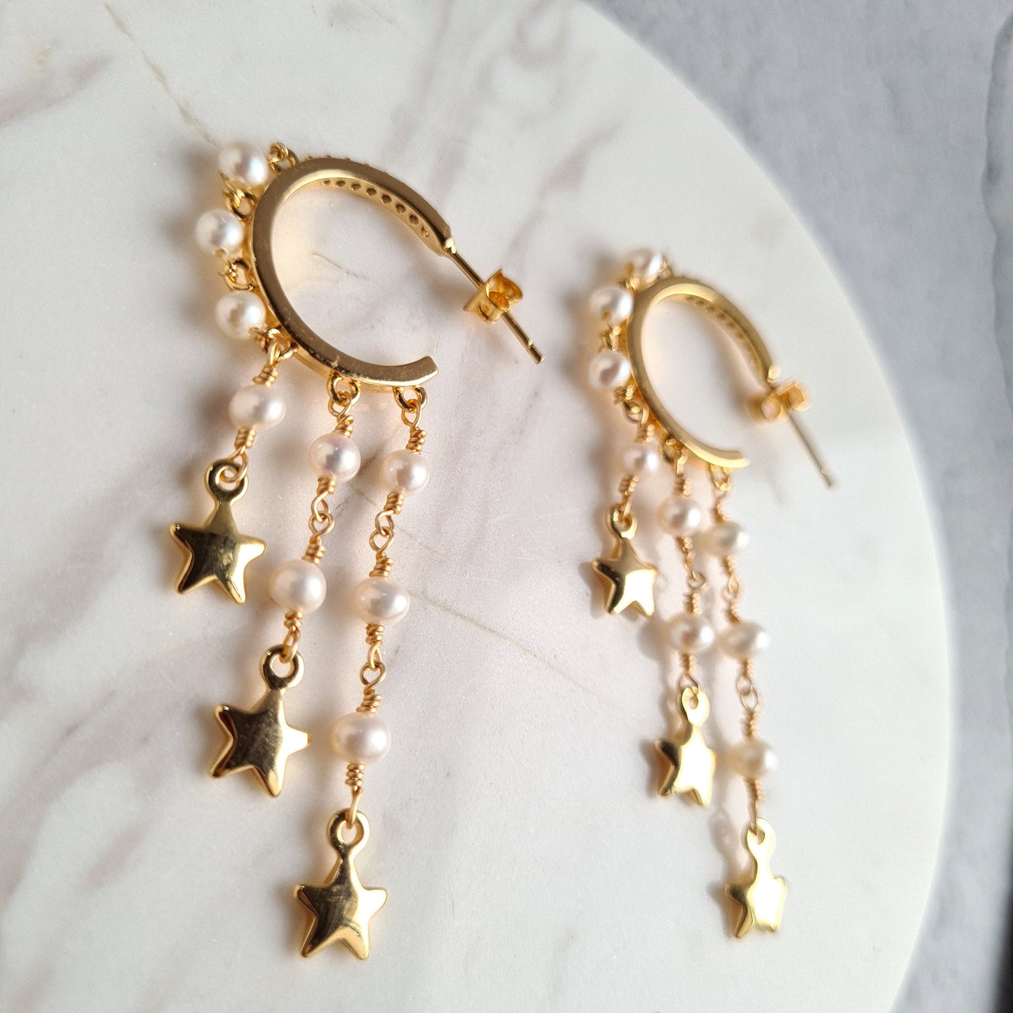 Fresh Water Pearl Half Hoop with Fresh Water Pearl and Star Charm Tassel