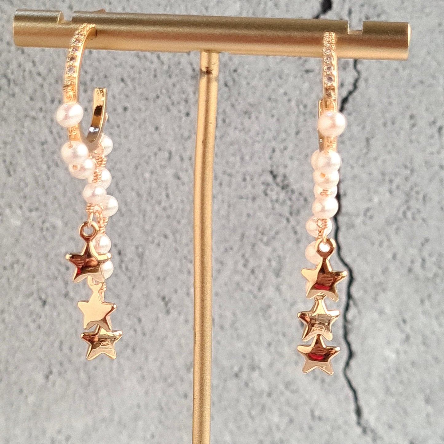 Fresh Water Pearl Half Hoop with Fresh Water Pearl and Star Charm Tassel