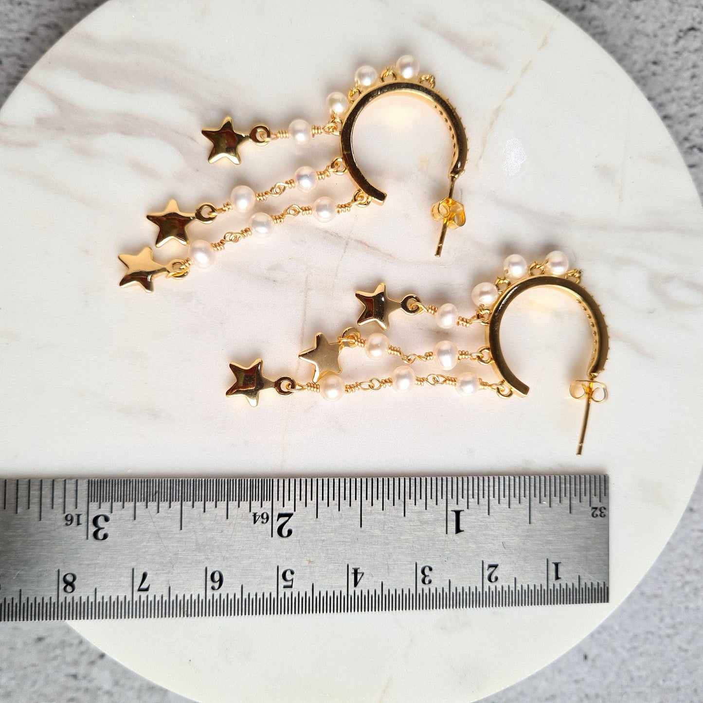 Fresh Water Pearl Half Hoop with Fresh Water Pearl and Star Charm Tassel