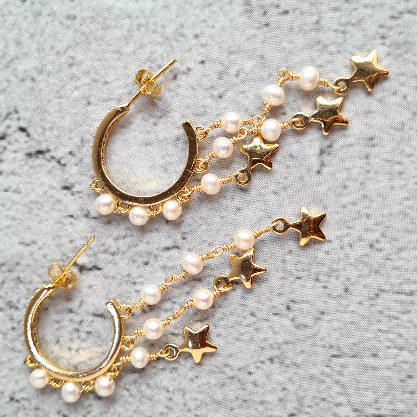 Fresh Water Pearl Half Hoop with Fresh Water Pearl and Star Charm Tassel