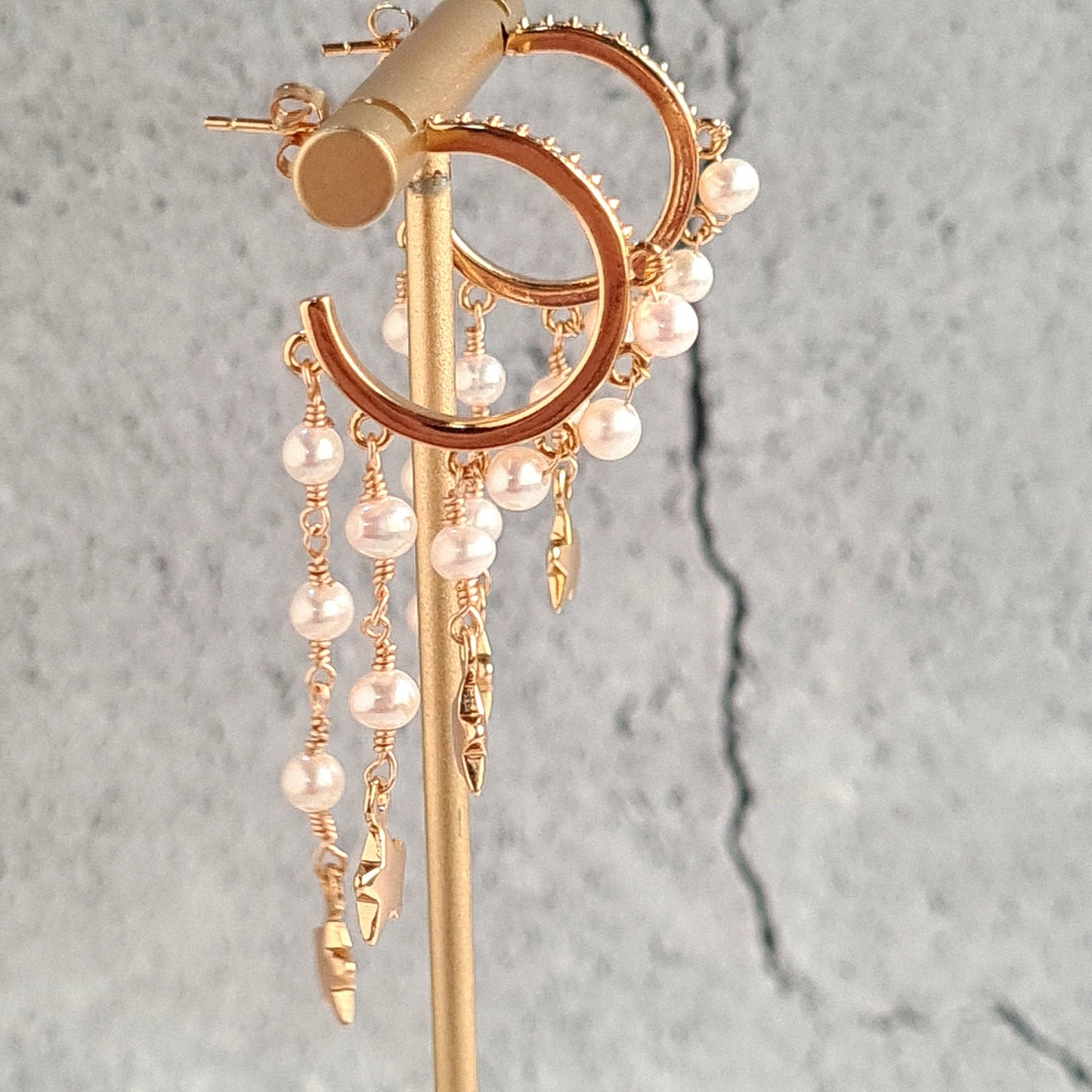 Fresh Water Pearl Half Hoop with Fresh Water Pearl and Star Charm Tassel