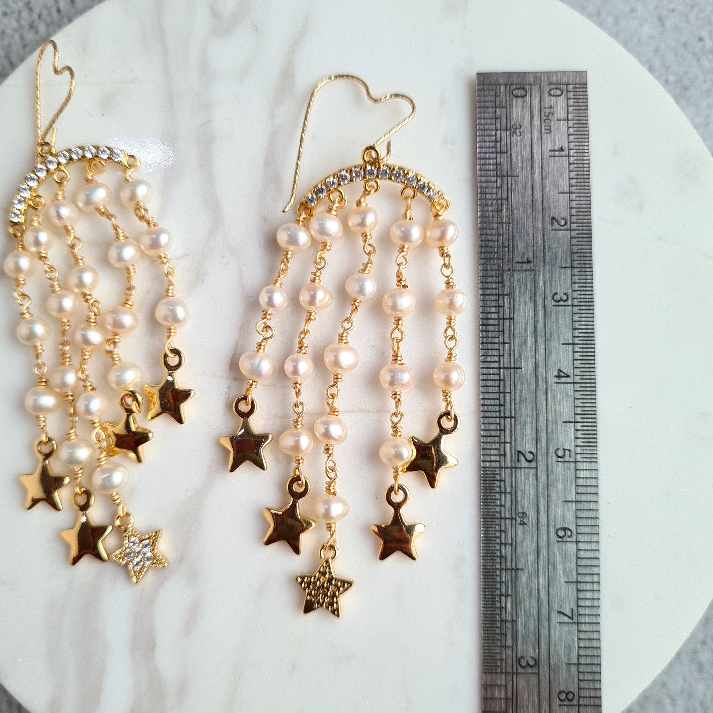 Fresh Water Pearl with Fresh Water Pearl and Star Charm Tassel Earrings