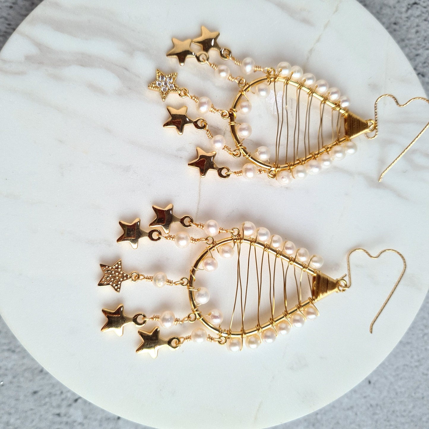 Fresh Water Tear Drop Earrings with Star Tassel