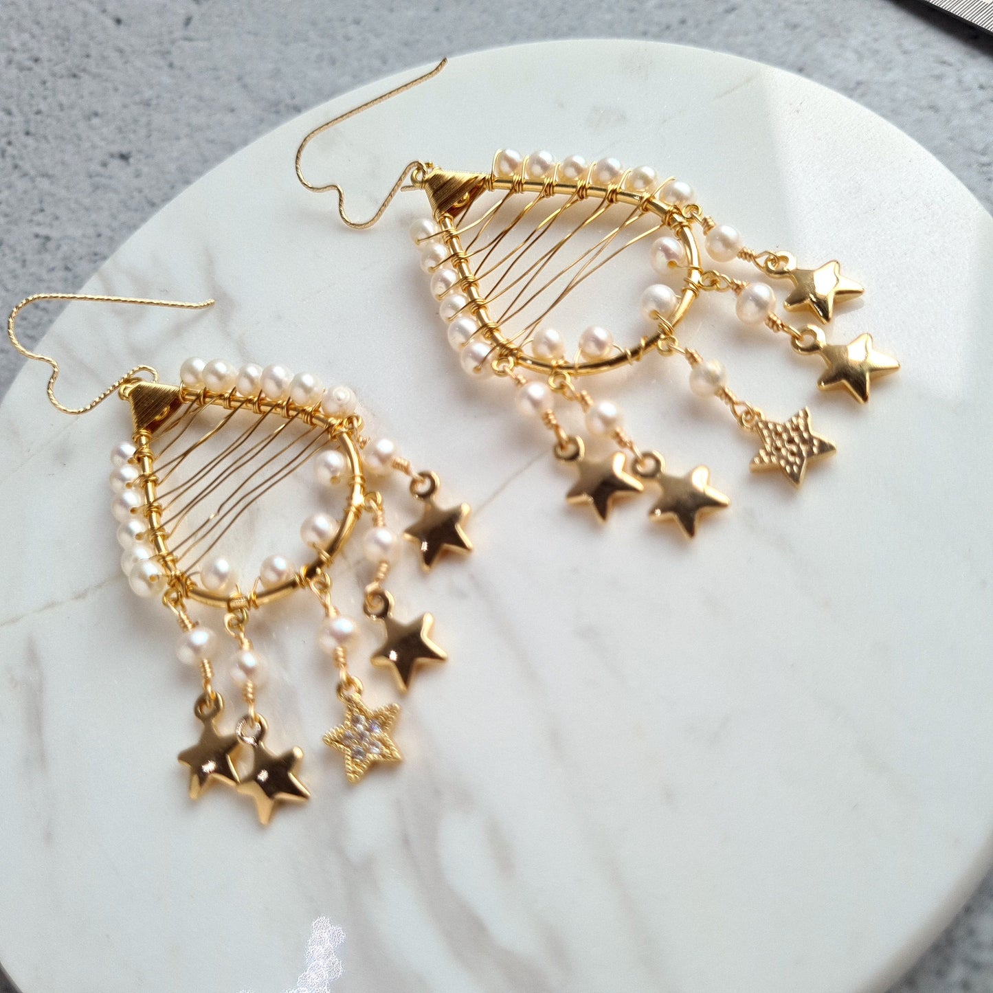 Fresh Water Tear Drop Earrings with Star Tassel