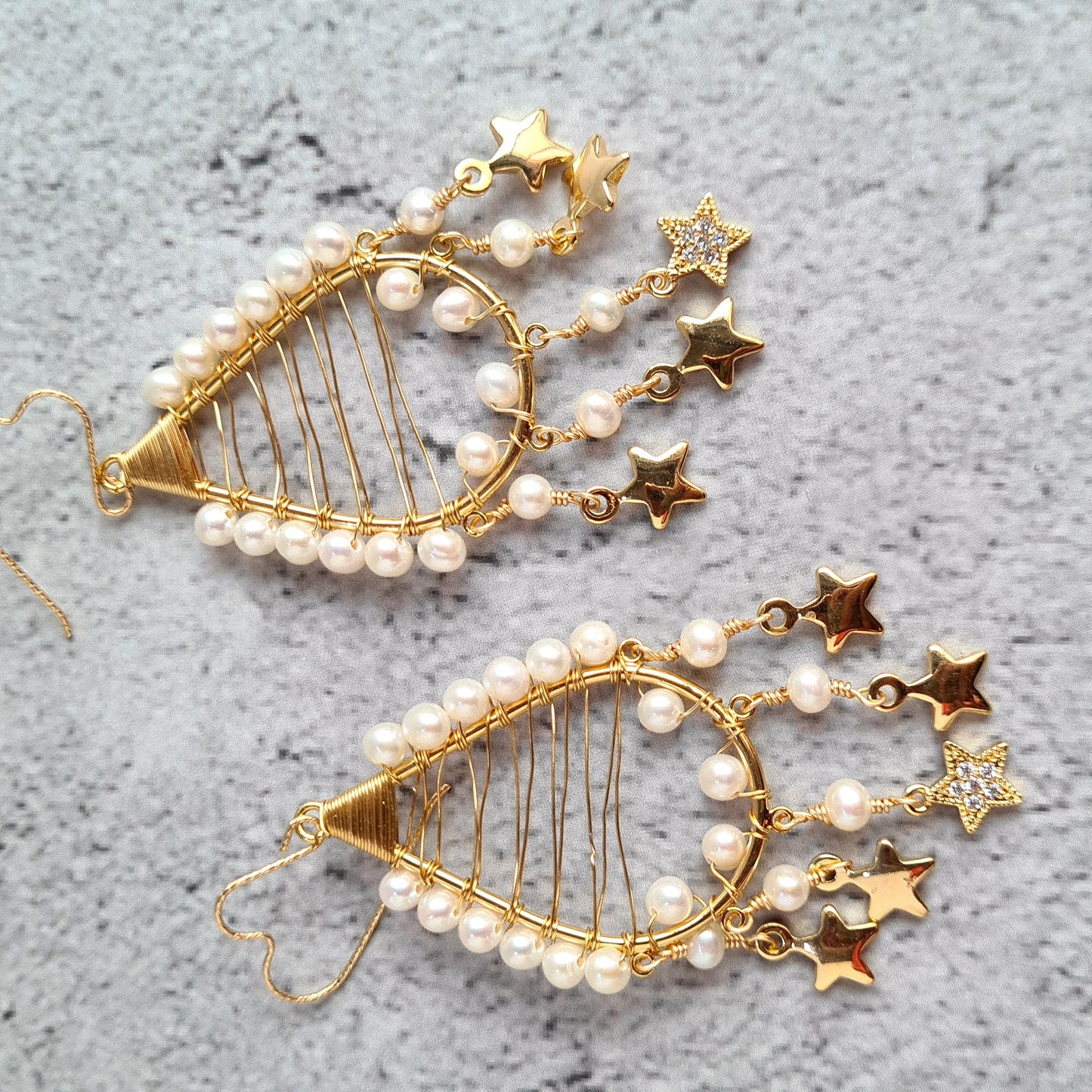 Fresh Water Tear Drop Earrings with Star Tassel