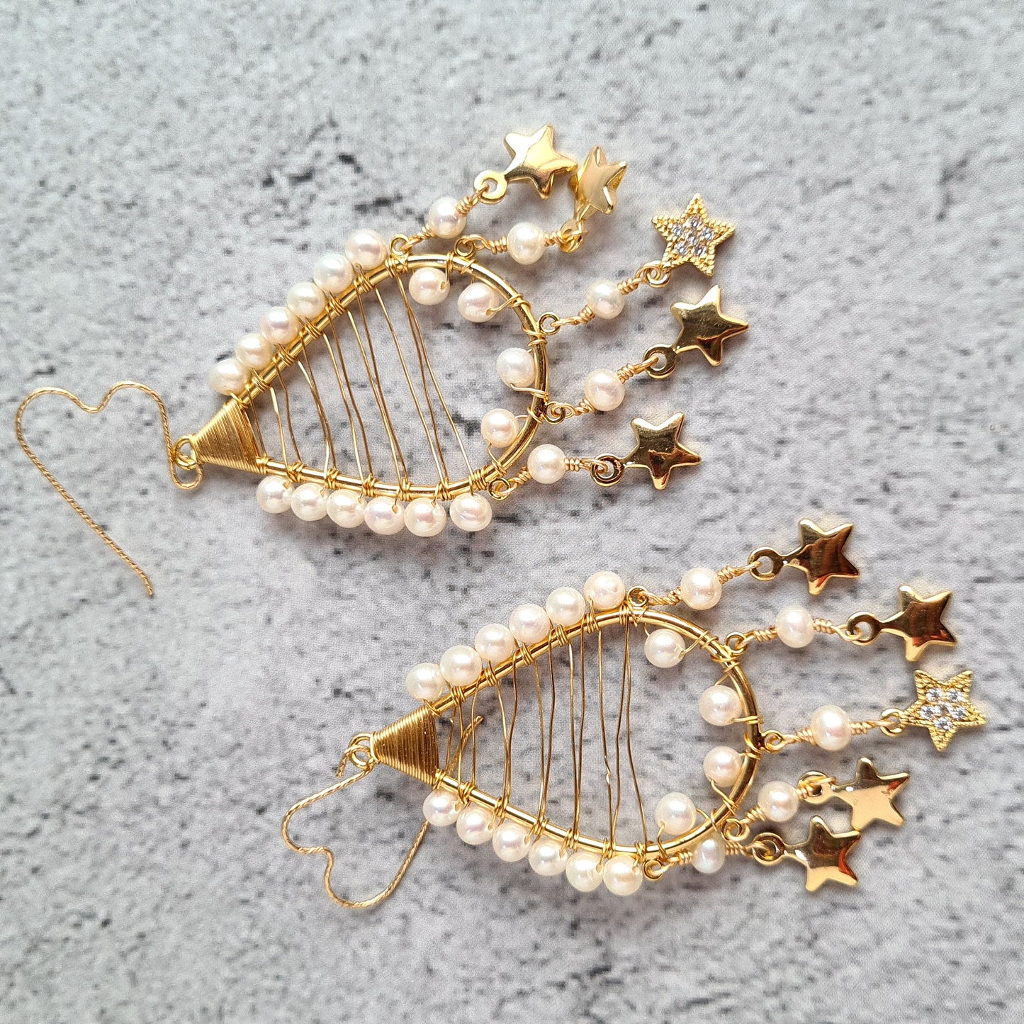 Fresh Water Tear Drop Earrings with Star Tassel
