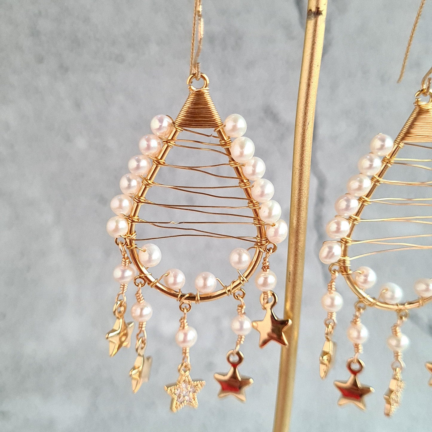 Fresh Water Tear Drop Earrings with Star Tassel
