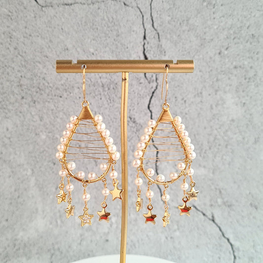 Fresh Water Tear Drop Earrings with Star Tassel