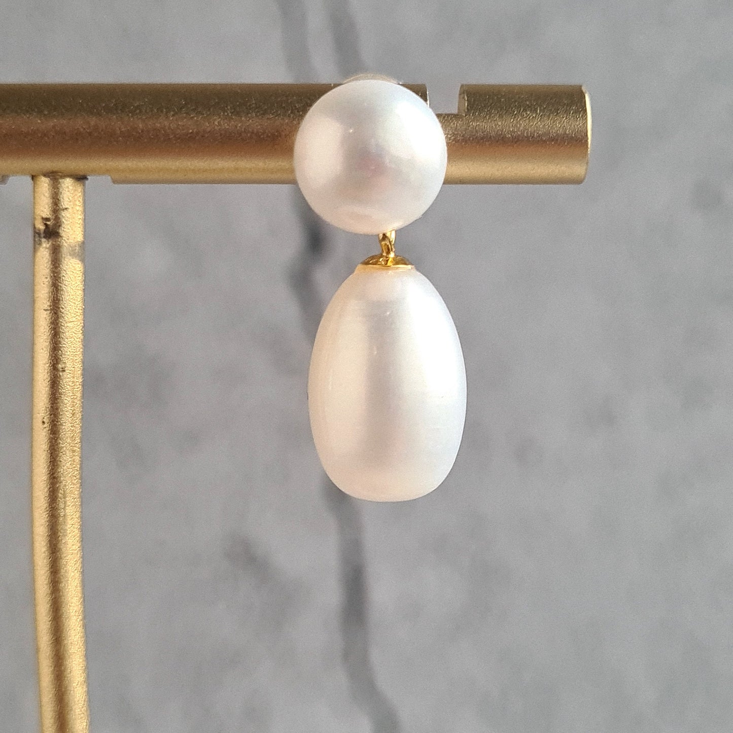 Double Fresh Water Pearl Ear Post - Gold