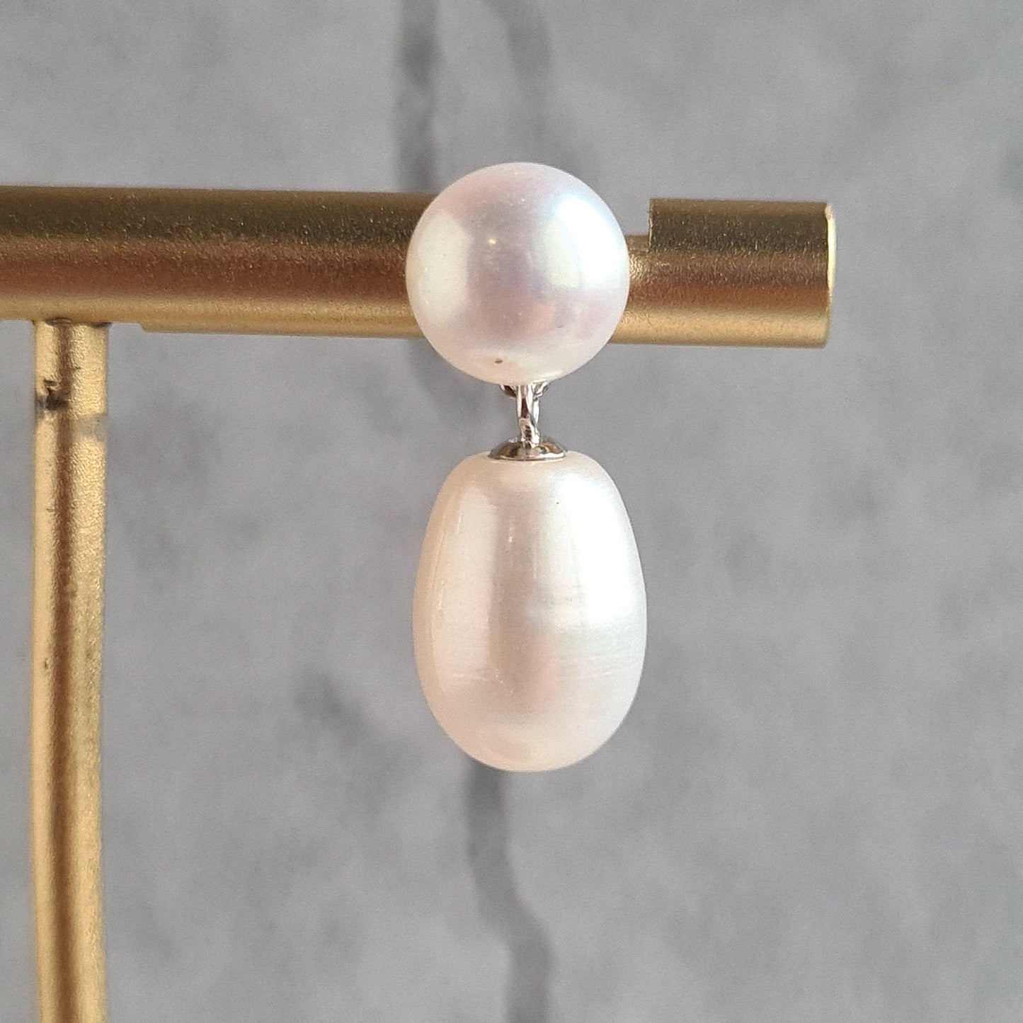 Double Fresh Water Pearl Ear Post - Silver