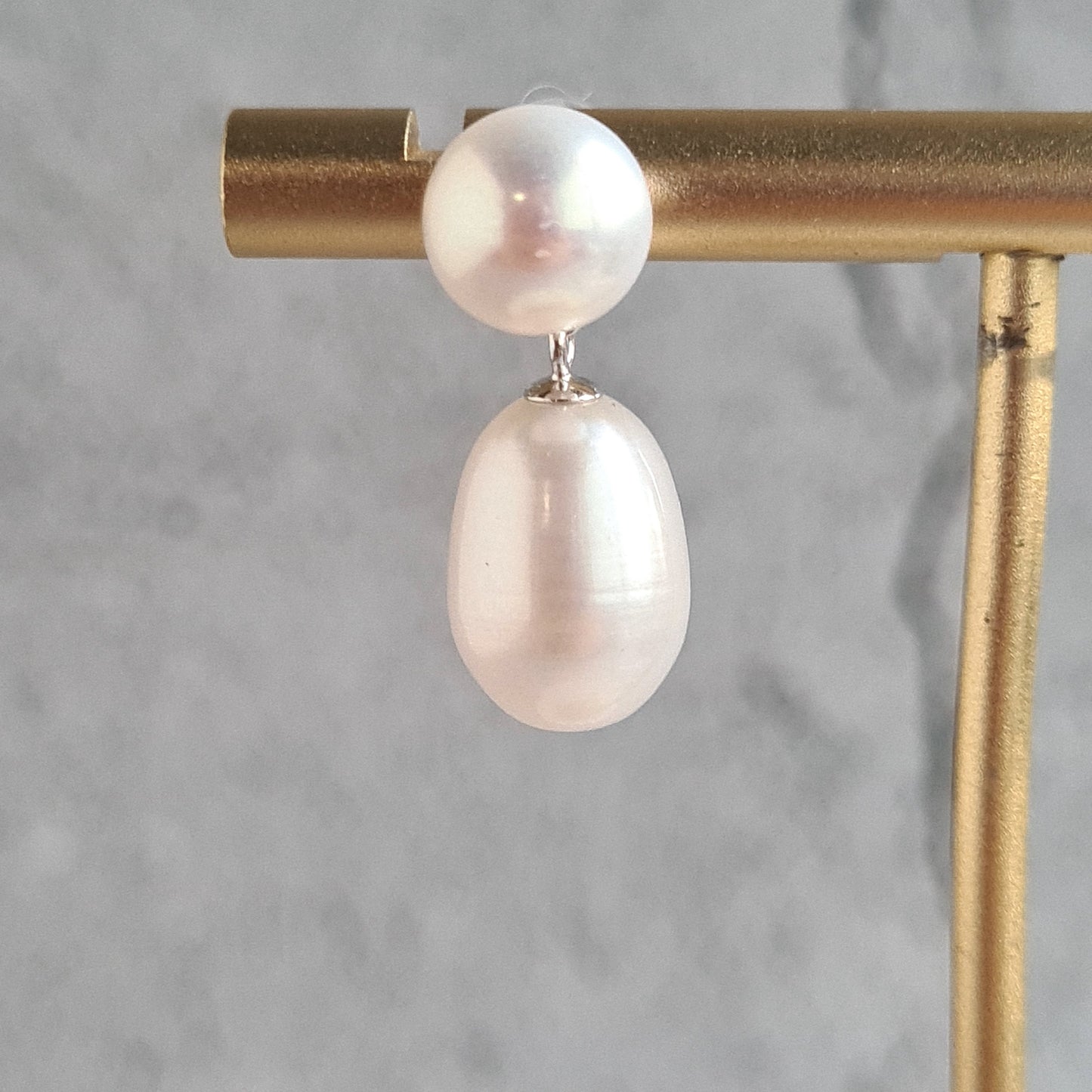 Double Fresh Water Pearl Ear Post - Silver