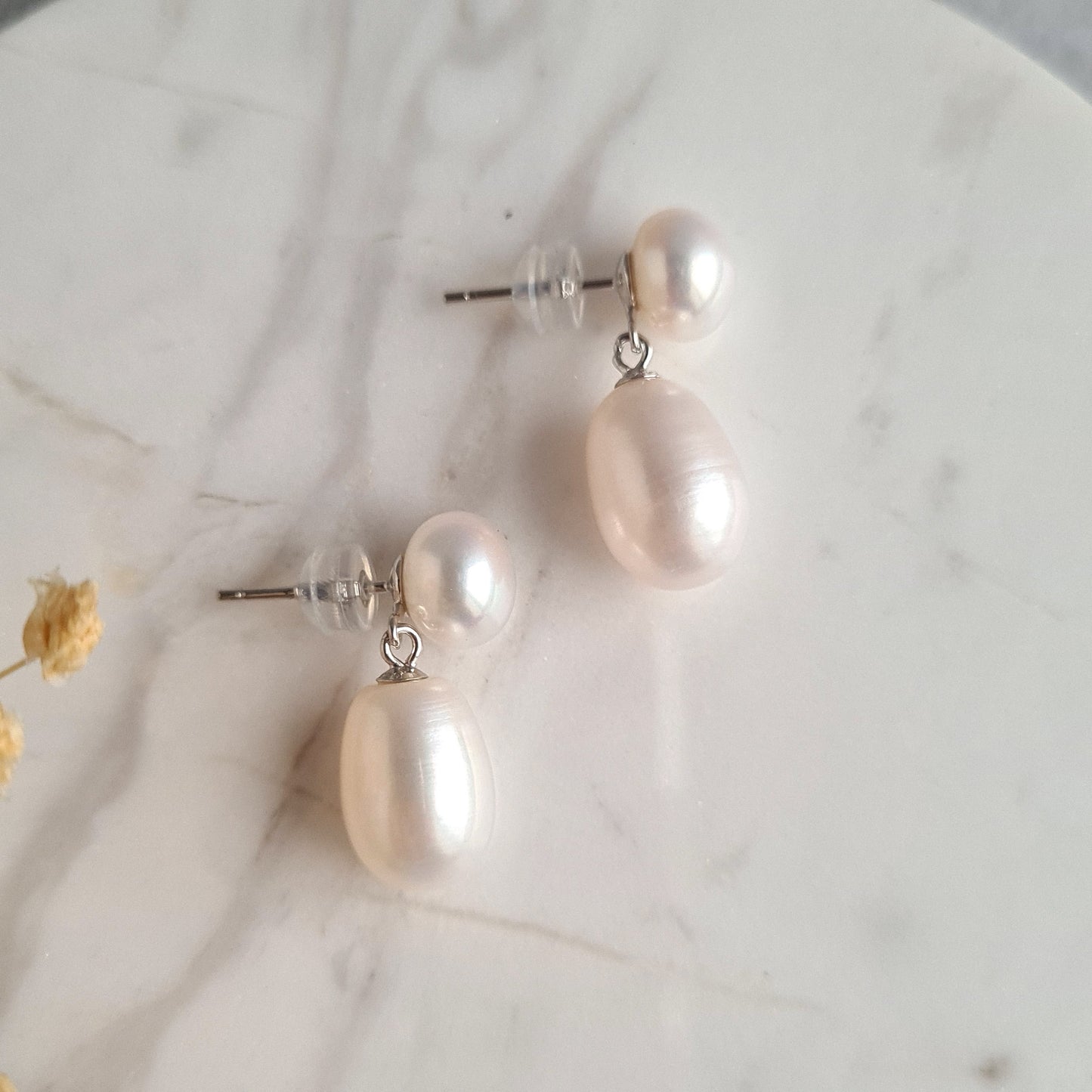 Double Fresh Water Pearl Ear Post - Silver