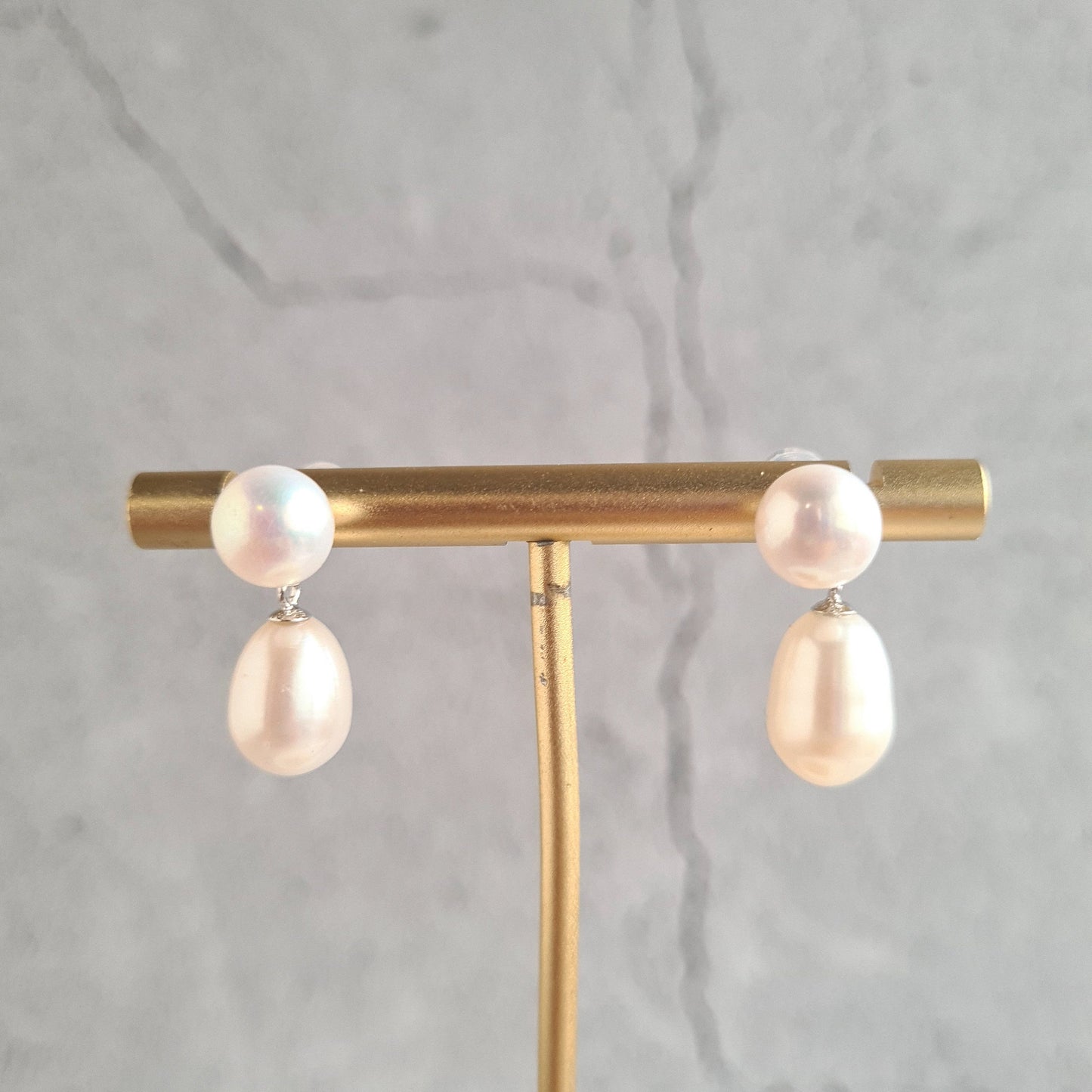Double Fresh Water Pearl Ear Post - Silver