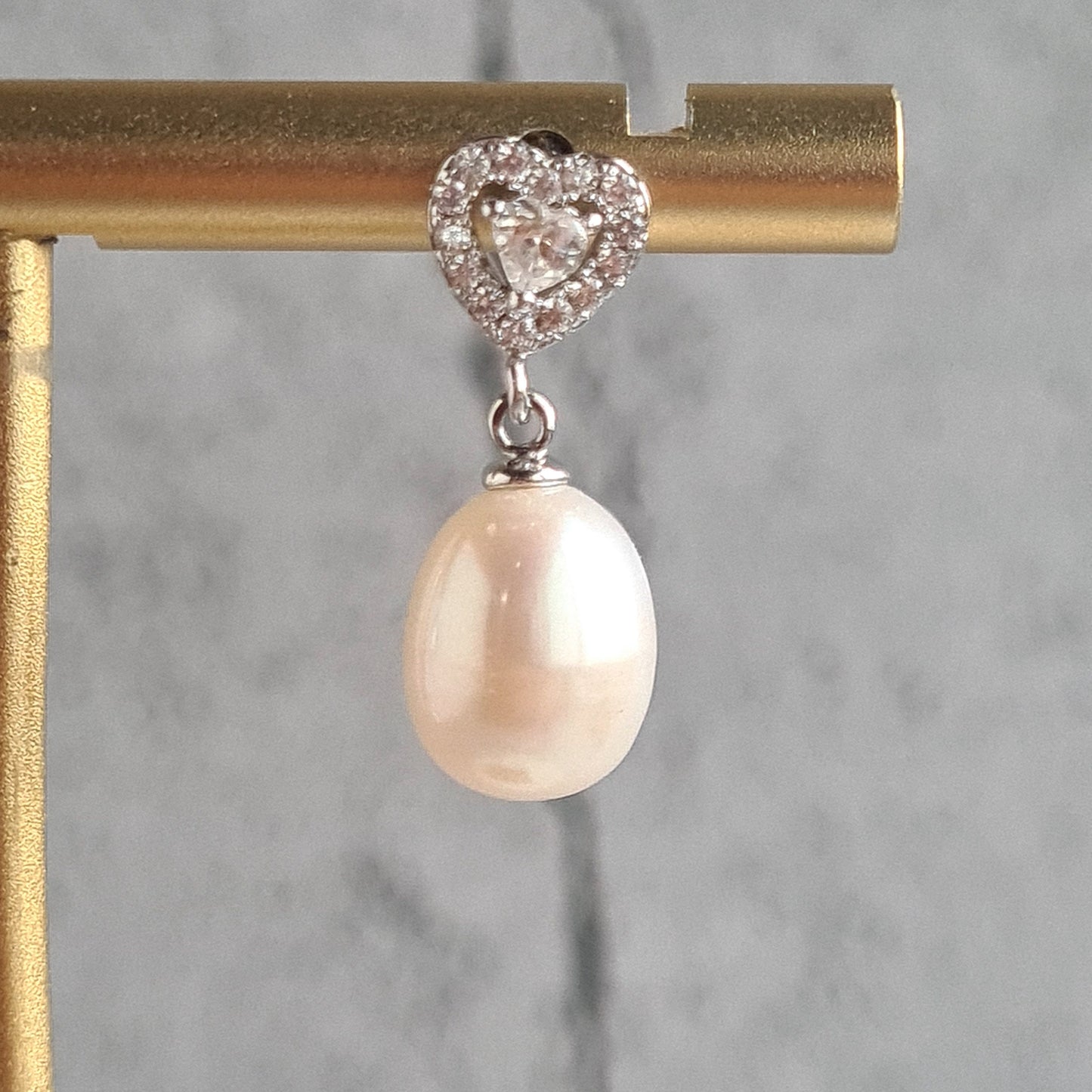 Oval Fresh Water Pearl on Sterling Silver Heart Stud