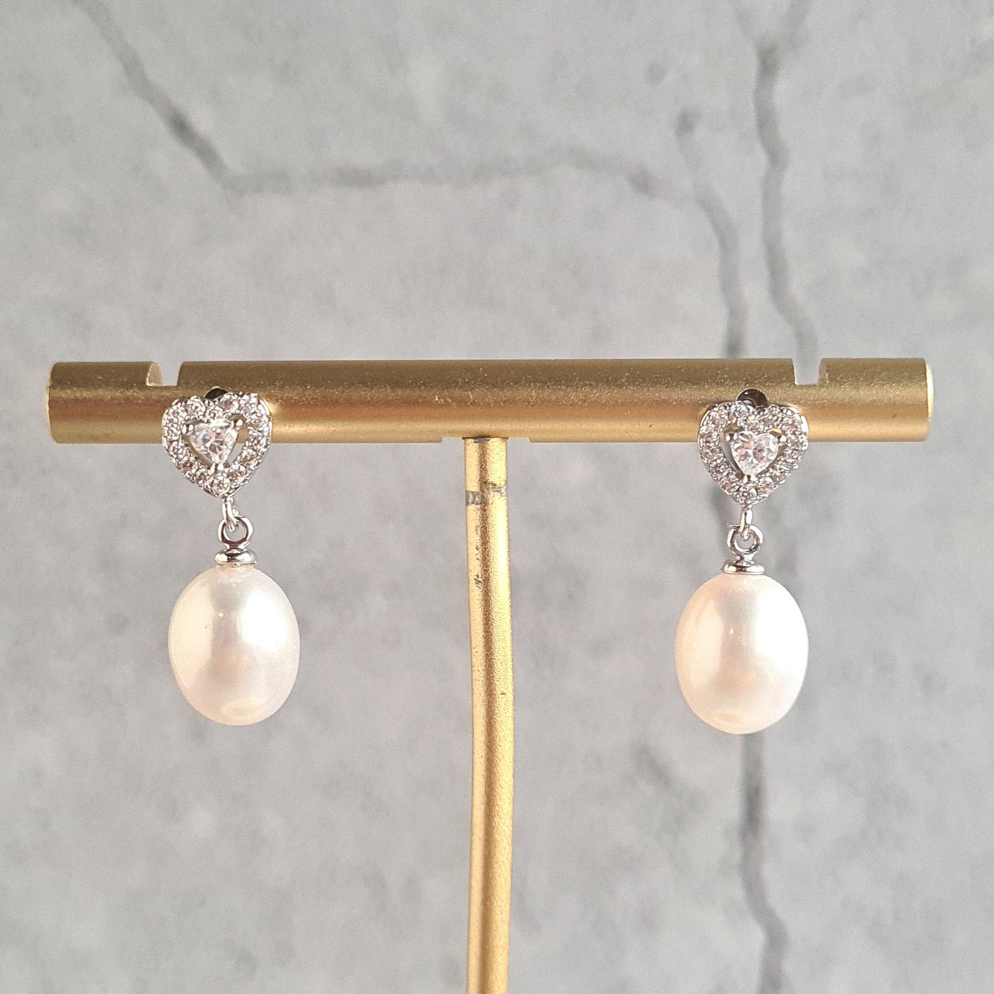 Oval Fresh Water Pearl on Sterling Silver Heart Stud