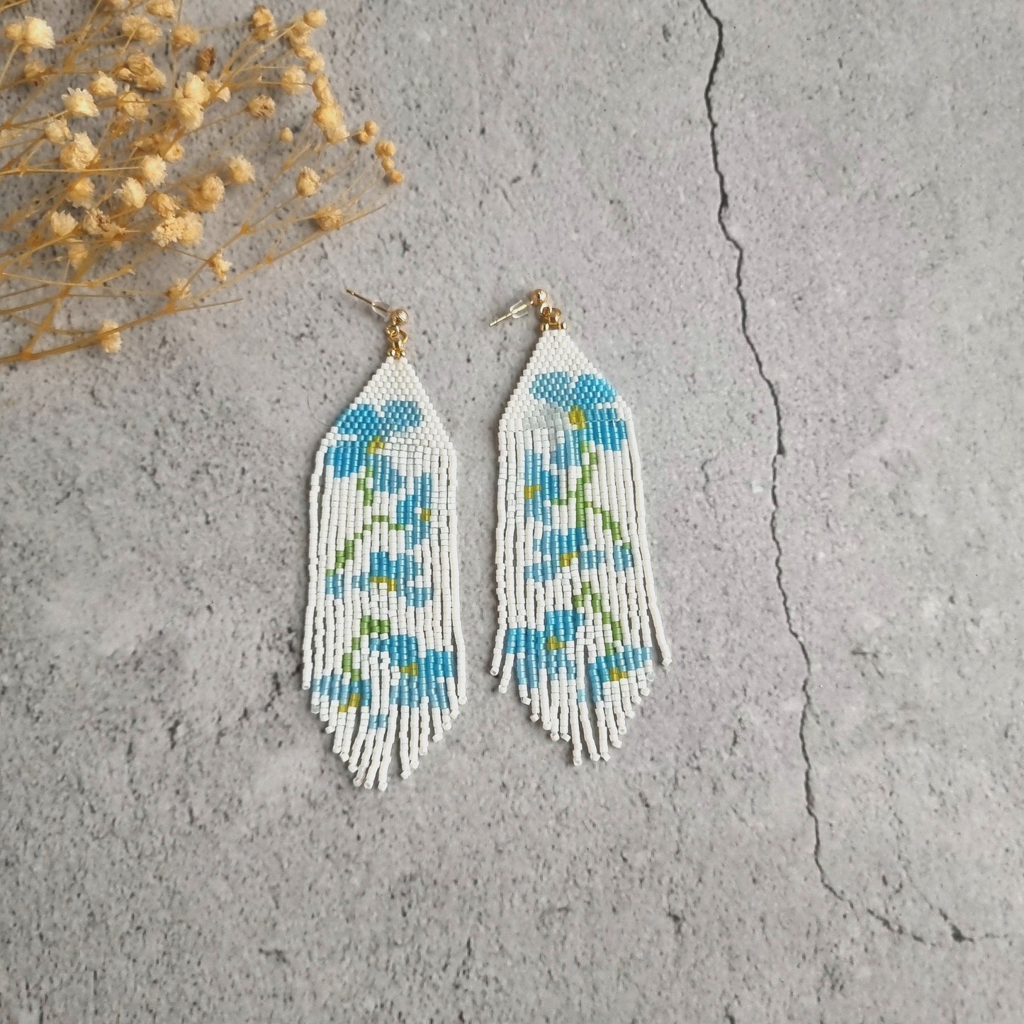 Forget Me Not - Shoulder Grazer- Fringe Earrings - White Background